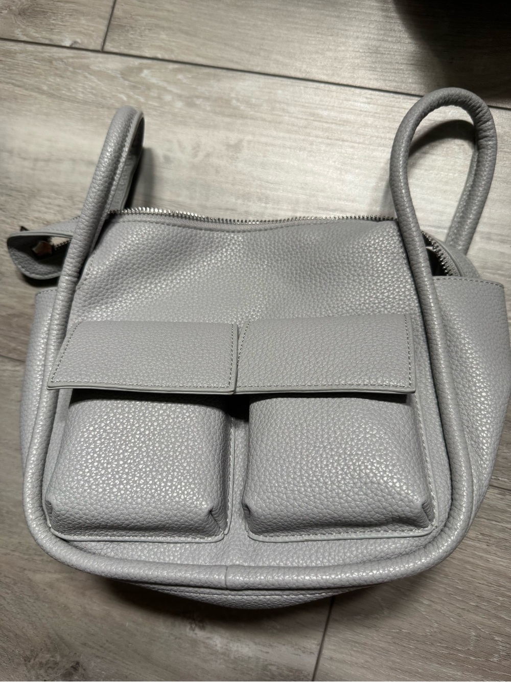 Anthropologie Brand New Grey Pebbled Leather Crossbody Bag with Front Pockets